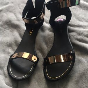 Gold Plated Black Gladiator Sandals